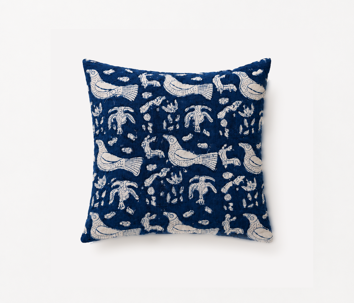 Birds Indigo Hand Block Printed Cushion Cover