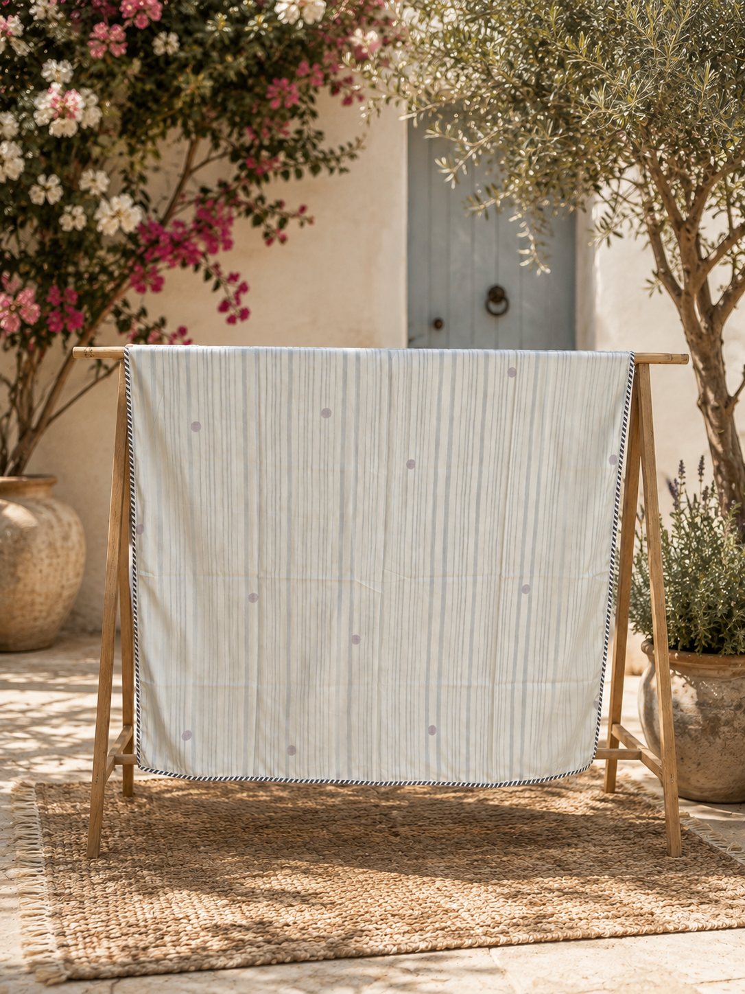 Noor Striped Hand Block Printed Mulmul Cotton Reversible Dohar