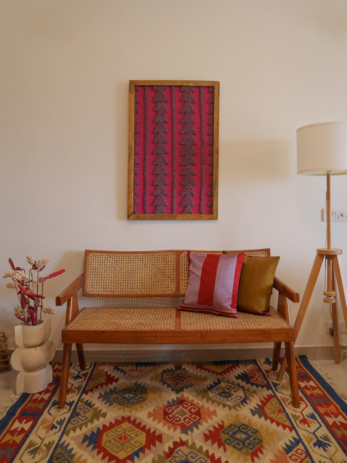 Wall Art / Hand Made Tapestry - Magenta Tufted Knots