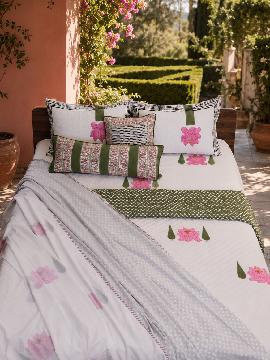 Kamal Hand Block Printed Hand Quilted Cotton Quilt / Razai