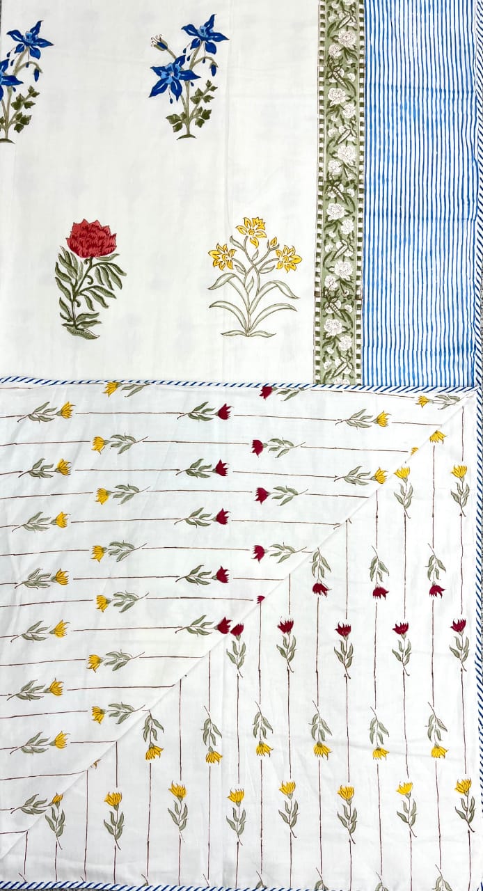 Guldasta Hand Block Printed Mulmul Cotton Reversible Dohar