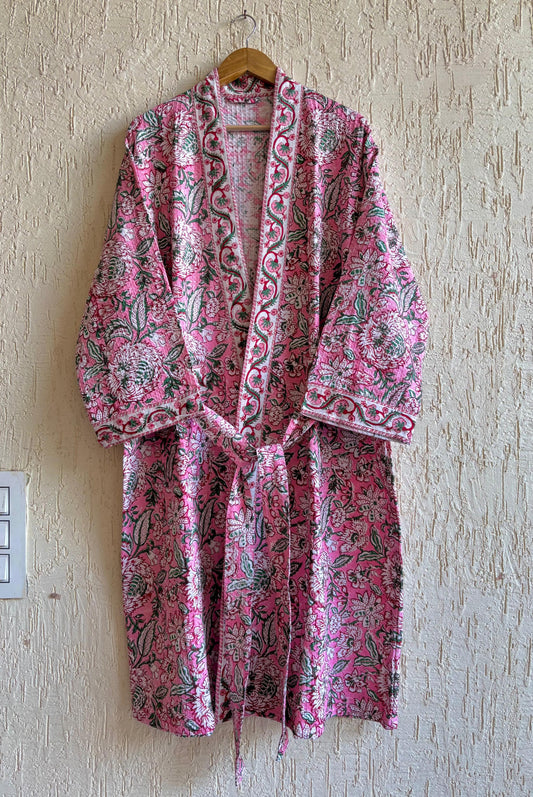 Hand Block Printed Waffled Cotton Bathrobe