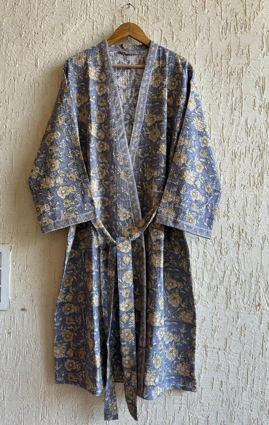 Hand Block Printed Waffled Cotton Bathrobe