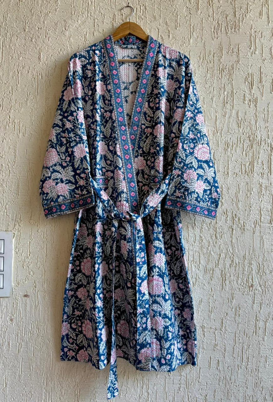 Hand Block Printed Waffled Cotton Bathrobe