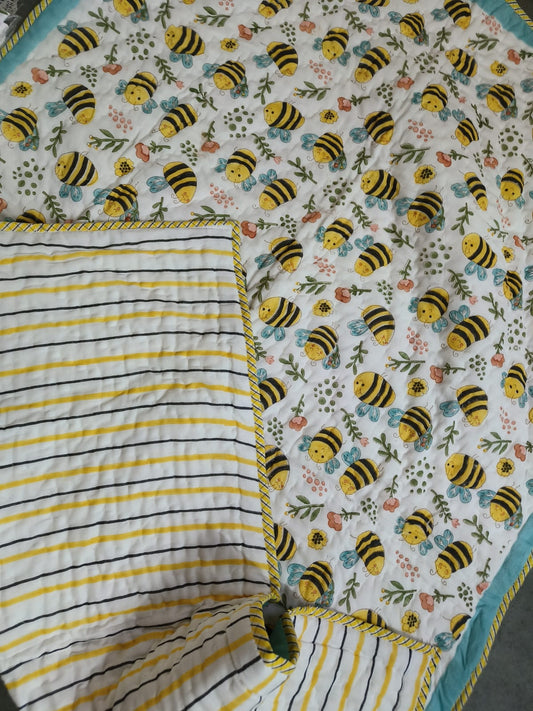 Bumble Bee Hand Block Printed Kids Quilt