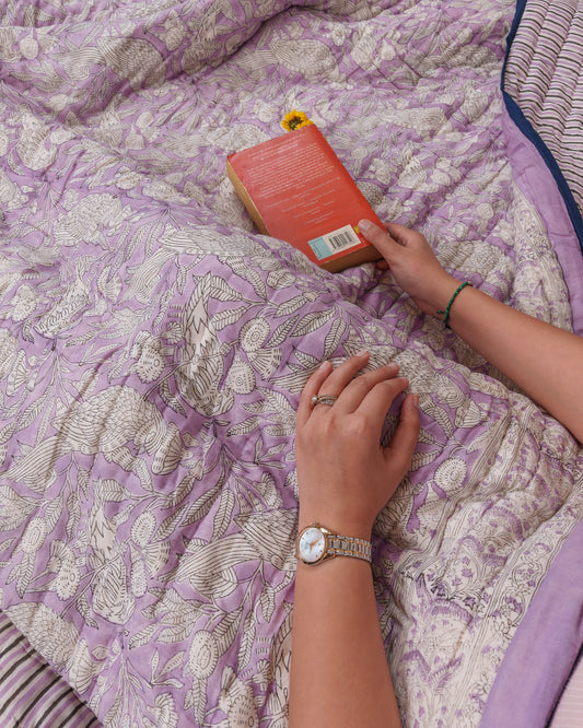 Pali Hand Block Printed Hand Quilted Cotton Quilt / Razai