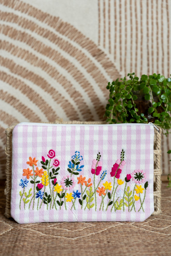 UTILITY POUCH-PINK GHINGHAM