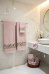 Rose Pink Hand Embroidered Cotton Waffled Towel Set