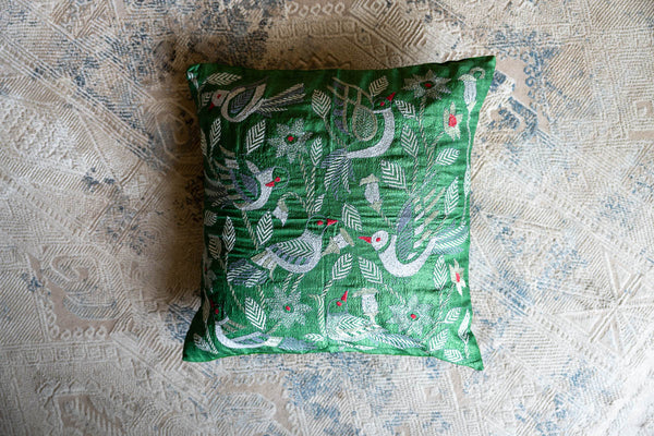 Emerald Silk Kantha Cushion Cover
