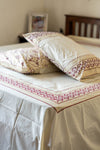 Maroon Border Hand Block Printed 300TC Percale Cotton Bedsheet