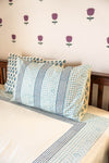 Blue Border Hand Block Printed 300TC Percale Cotton Bedsheet