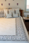 Grey Border Hand Block Printed 300TC Percale Cotton Bedsheet
