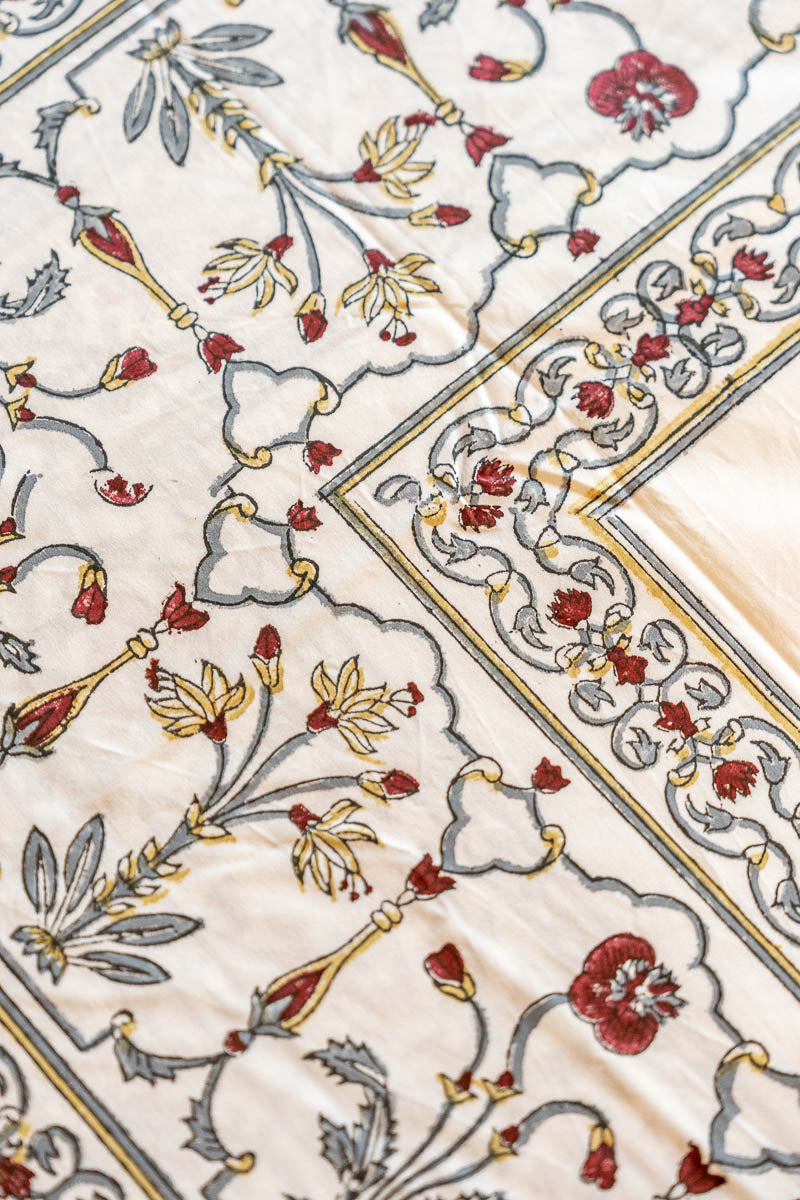 Grey Border Hand Block Printed 300TC Percale Cotton Bedsheet
