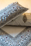 Grey Border Hand Block Printed 300TC Percale Cotton Bedsheet