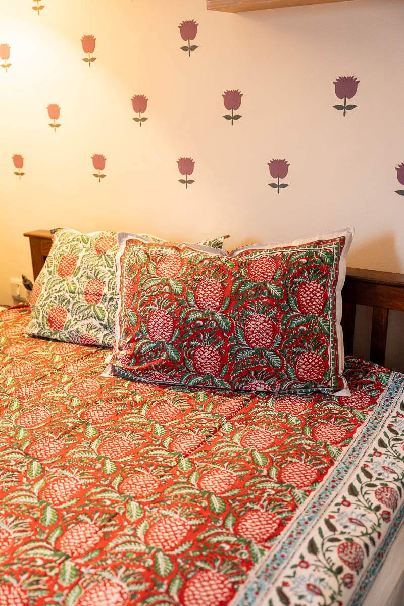Lal Jaali Hand Block Printed 300TC Percale Cotton Bedsheet