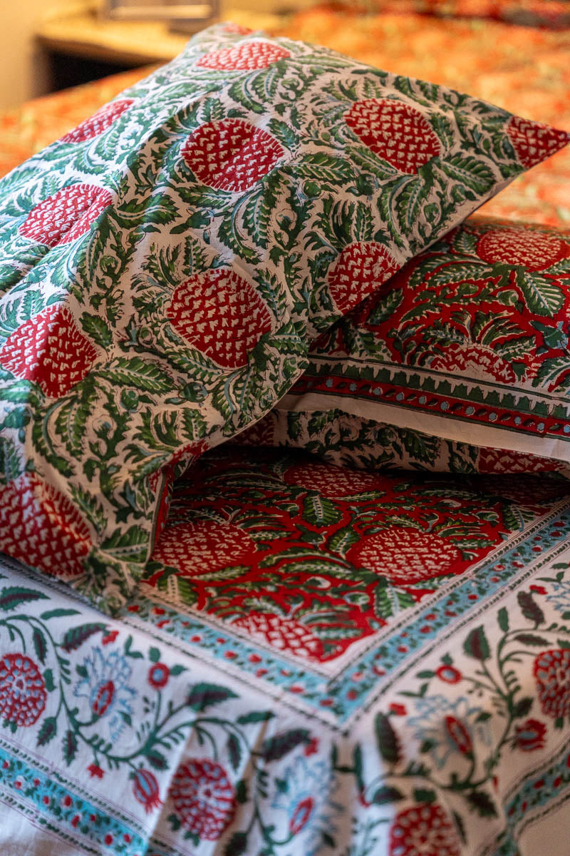 Lal Jaali Hand Block Printed 300TC Percale Cotton Bedsheet