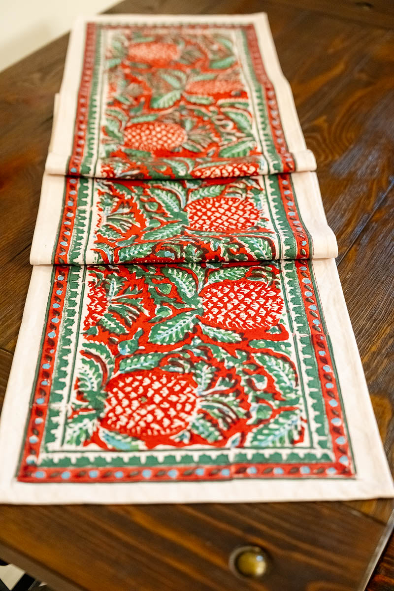 Christmas Red Hand Block Printed Table Runner