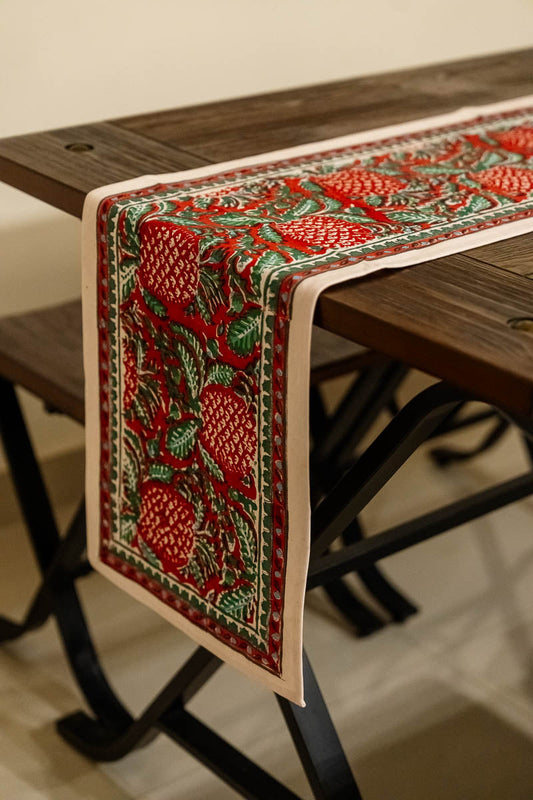 Christmas Red Hand Block Printed Table Runner