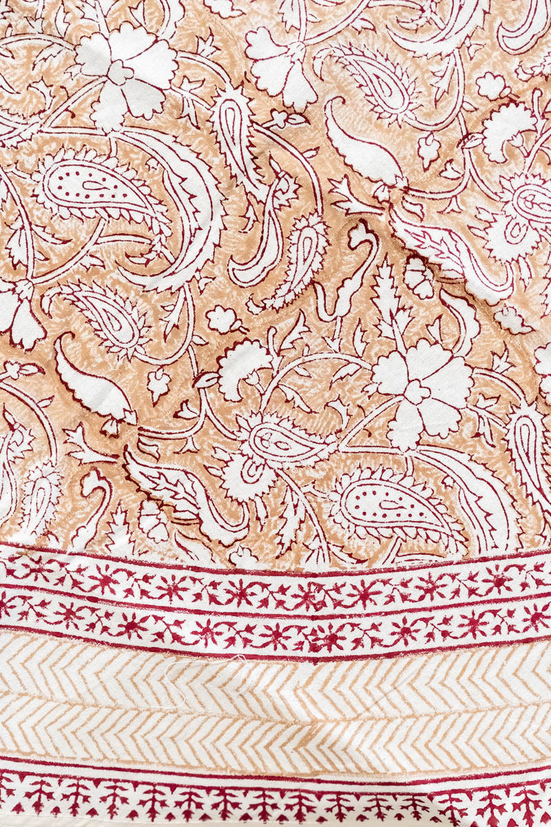 Beige Cotton Hand Block Printed, Round Dining Table Cover