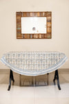 Blue Green Cotton Hand Block Printed, Round Dining Table Cover