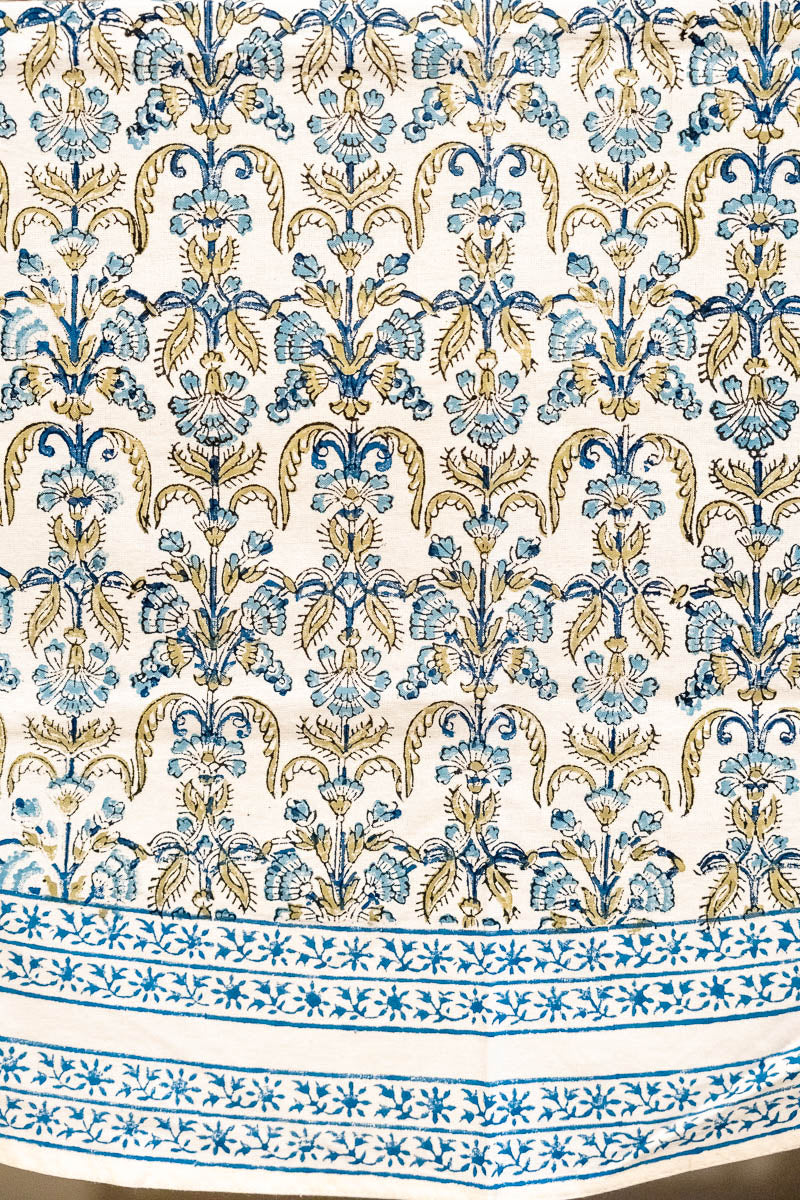 Blue Green Cotton Hand Block Printed, Round Dining Table Cover