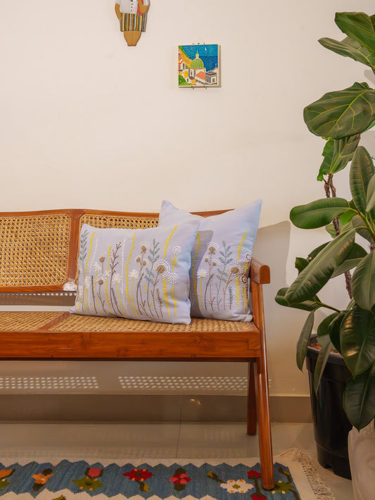 Aqua Hand Embroidered Cushion Cover