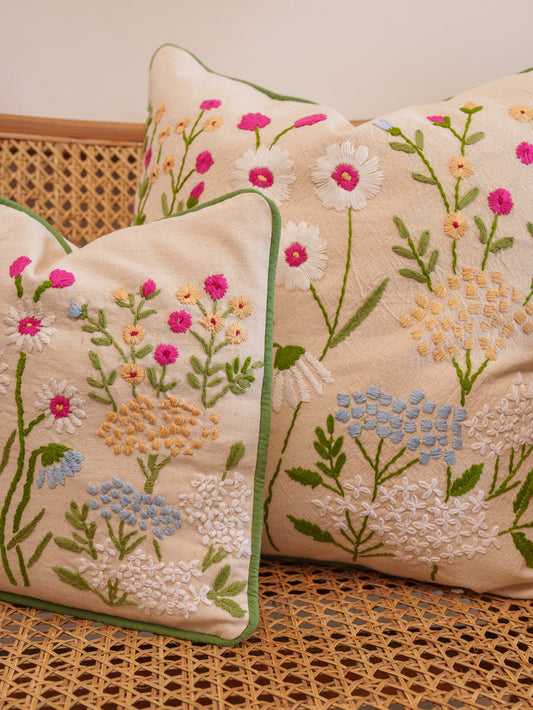 Honey Hand Embroidered Cushion Cover