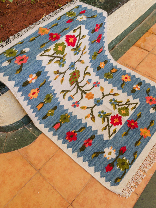 Handwoven Dhurrie Rug - The Floral Weave