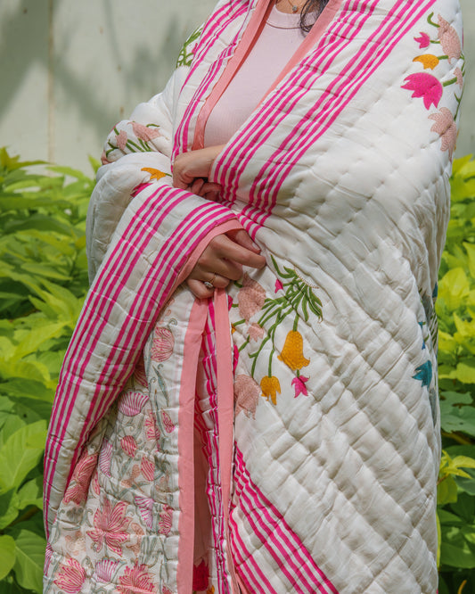 Phool Hand Block Printed Hand Quilted Cotton Quilt / Razai