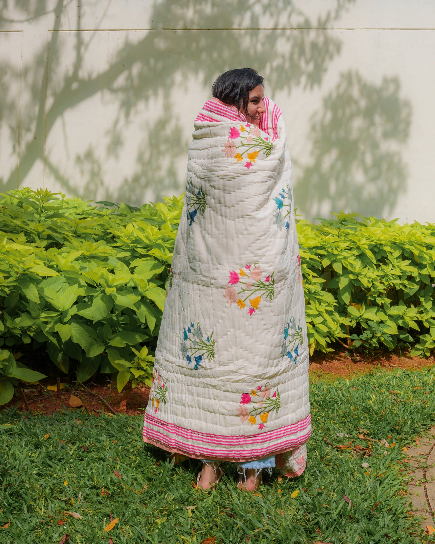 Phool Hand Block Printed Hand Quilted Cotton Quilt / Razai