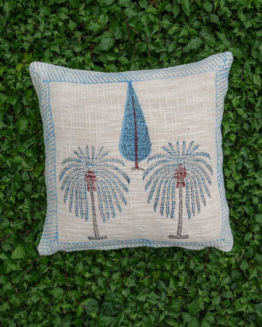 Blue palm cushion cover