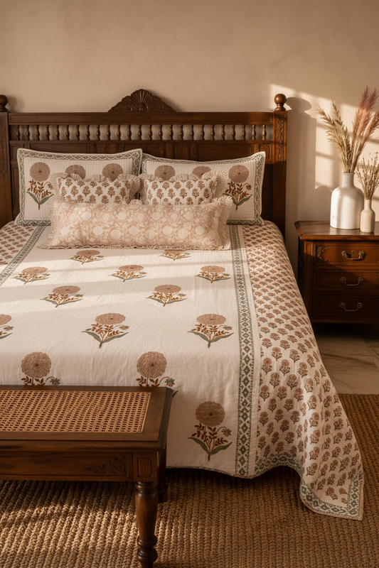 Raj Pankhudi Hand Block Printed 220TC 100% Cotton Bedsheet