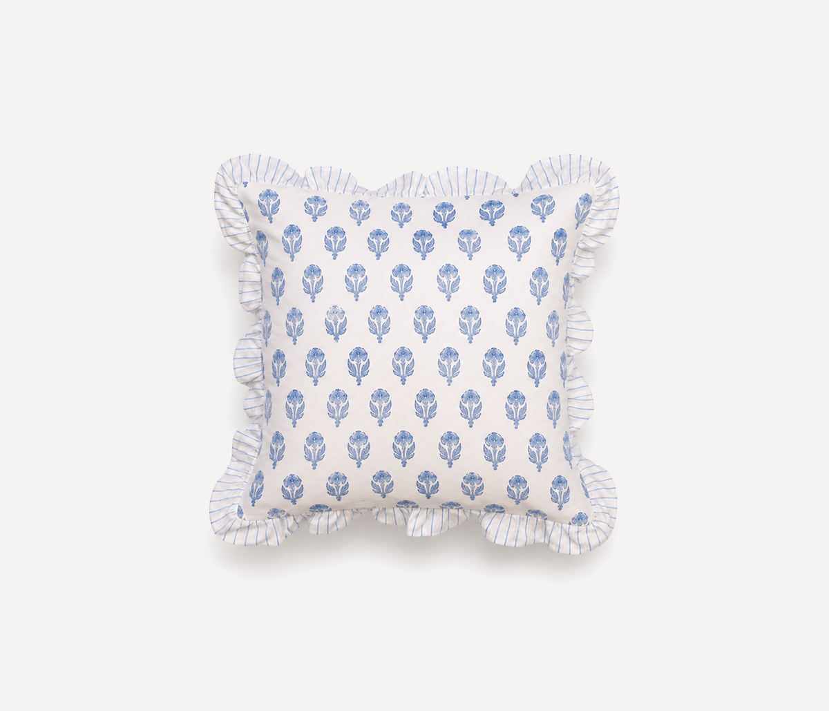 Gagan Hand Block Printed Ruffled Cushion Cover