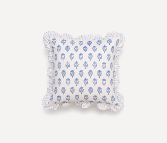 Gagan Hand Block Printed Ruffled Cushion Cover