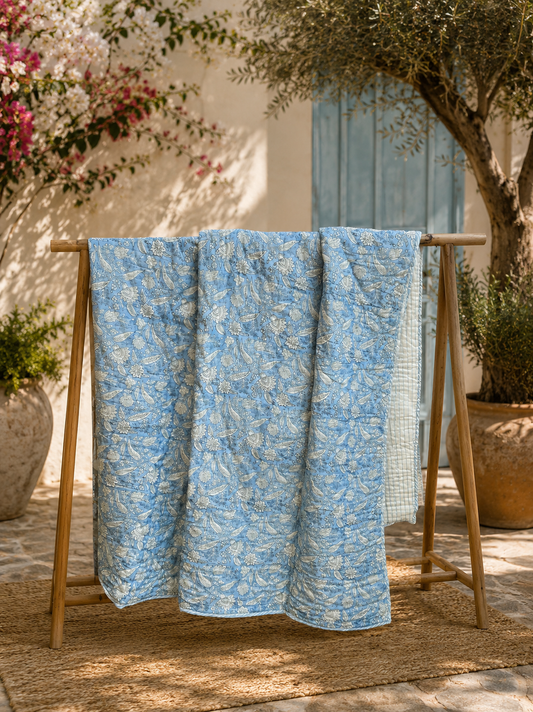 Gagan Hand Block Printed Hand Quilted Cotton Quilt / Razai