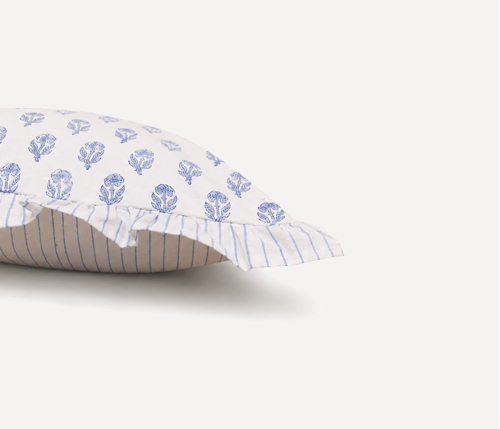 Gagan Hand Block Printed Ruffled Cushion Cover