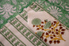 matching mats and napkins in hand block print.