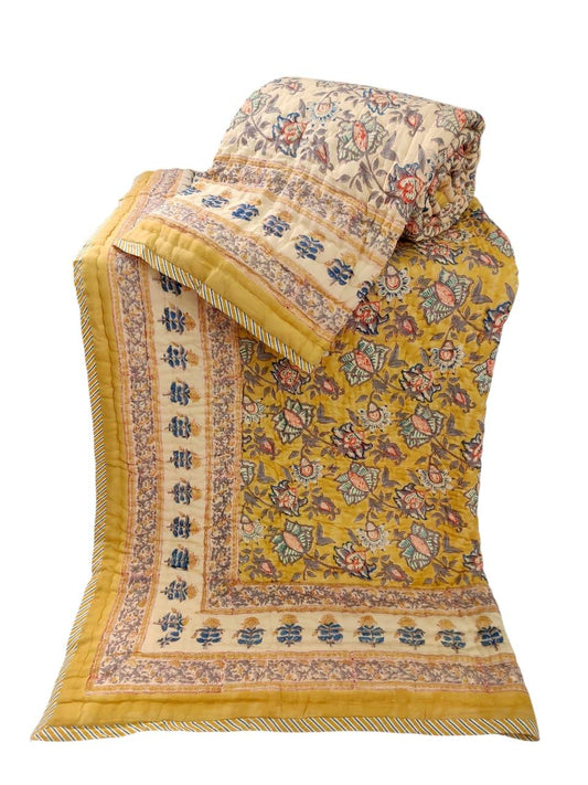 Jaisalmer Hand Block Printed Hand Quilted Cotton Quilt / Razai