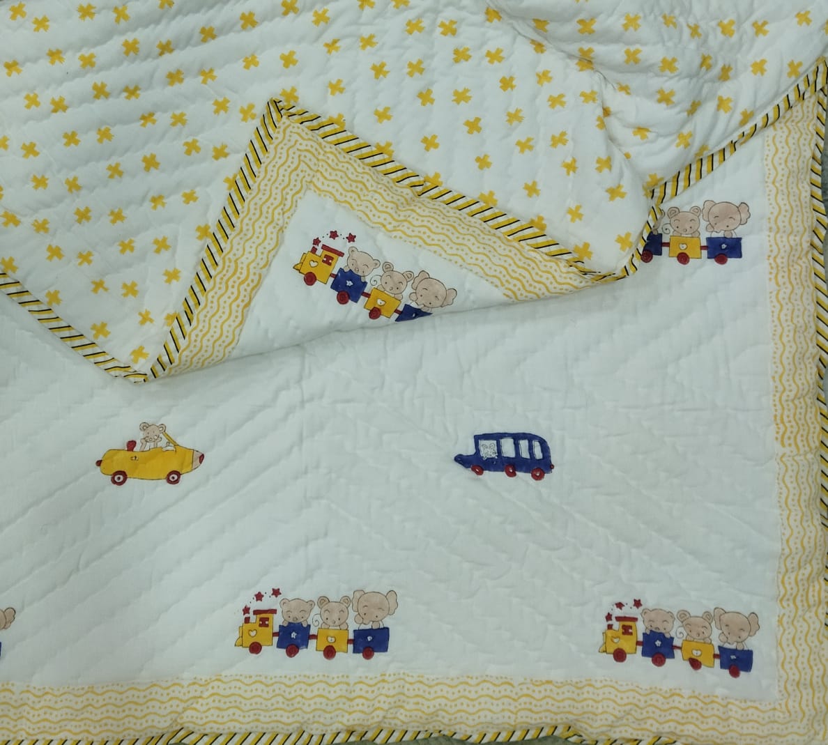 Toy Train  Hand Block Printed Kids Quilt