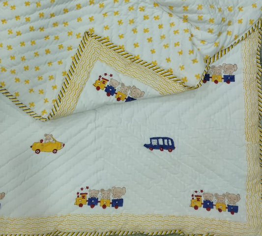 Toy Train  Hand Block Printed Kids Quilt