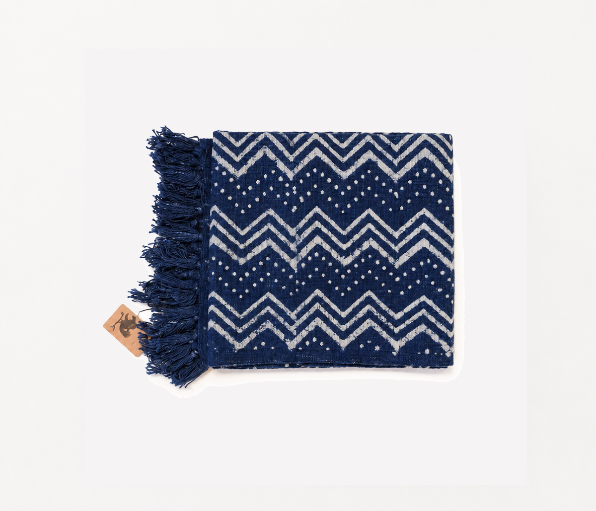 Striped Hand Block Printed Indigo Cotton Throw Blanket