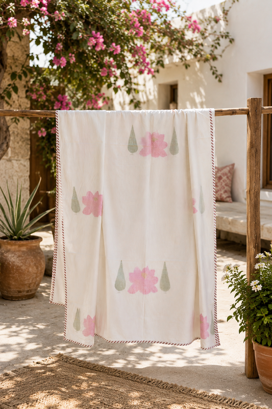 Kamal Hand Block Printed Mulmul Cotton Reversible Dohar
