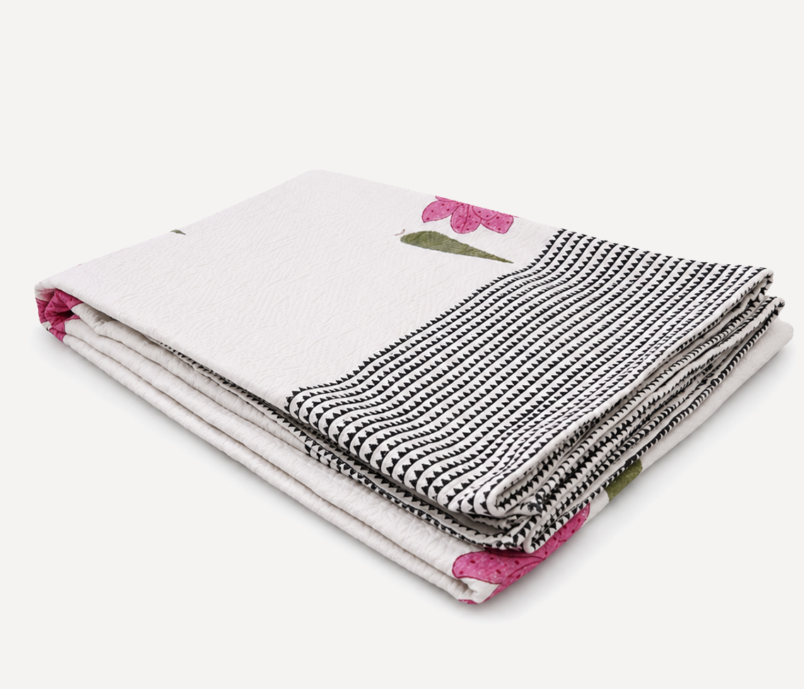 jacquard fabric hand block printed bedcover