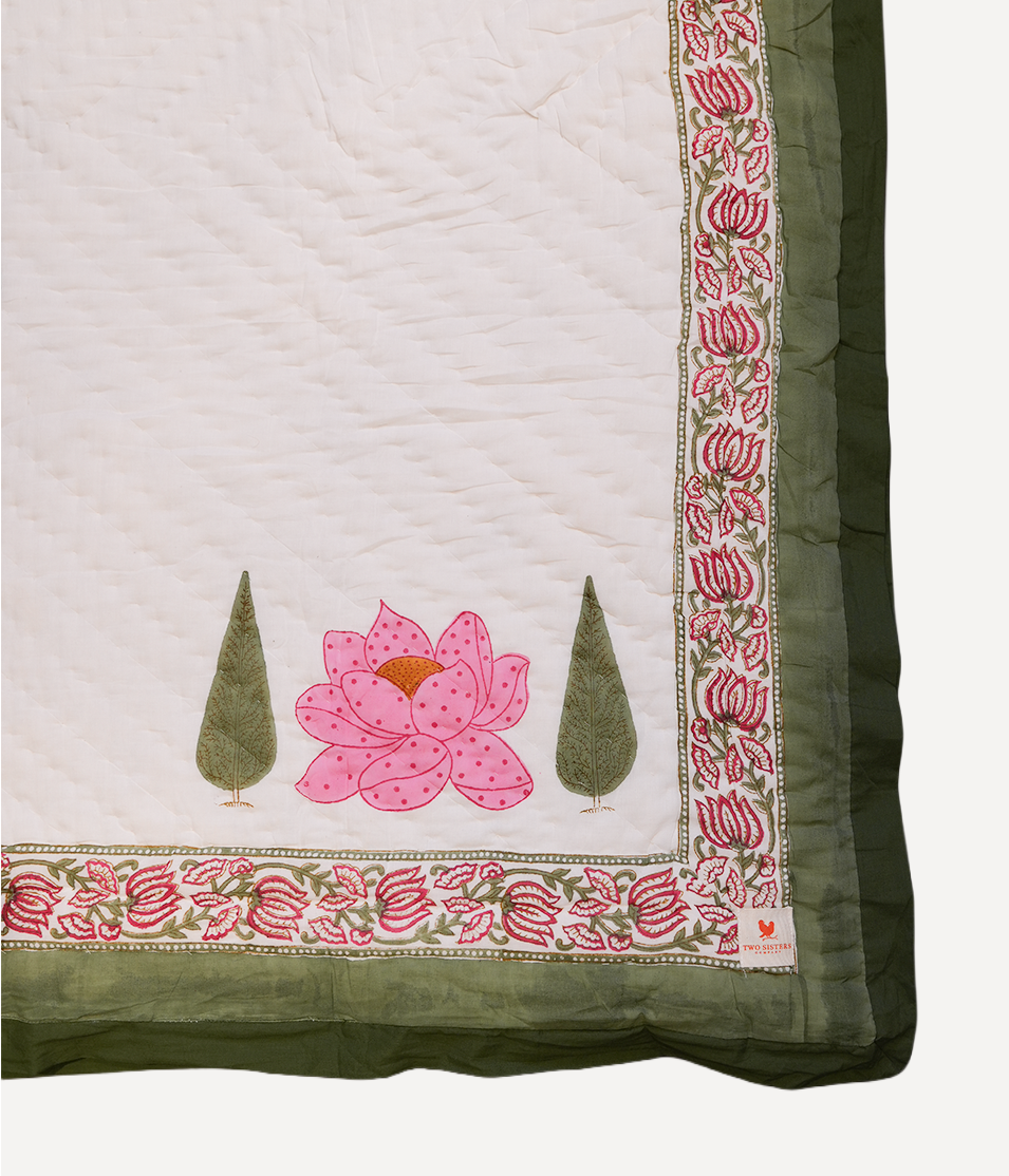 Kamal Hand Block Printed Hand Quilted Cotton Quilt / Razai