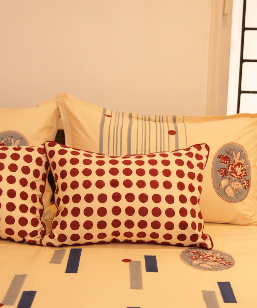 Noor Polka Hand Block Printed Cushion Cover