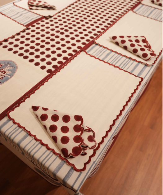 Noor Polka Hand Block Printed Table Runner