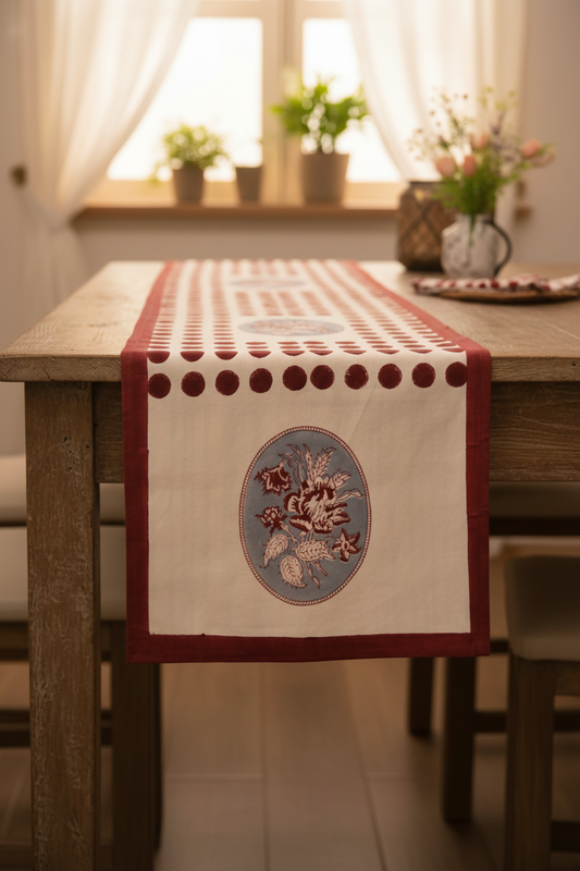 Noor Polka Hand Block Printed Table Runner