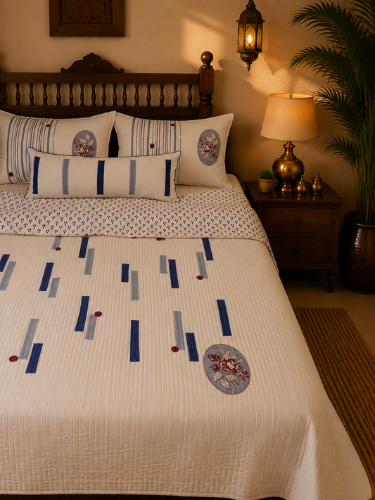 Noor Hand Block Printed Quilted Cotton Reversible Bedcover