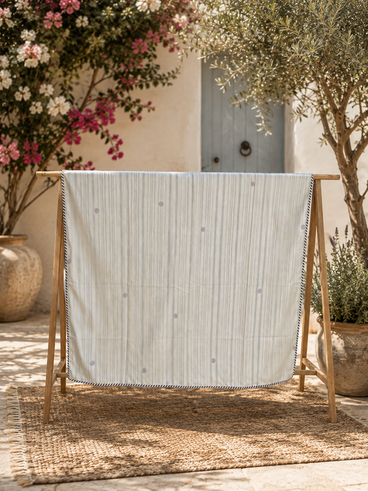 Noor Striped Hand Block Printed Mulmul Cotton Reversible Dohar
