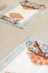 blue and orange hand block printed corduroy cotton mats and napkins set